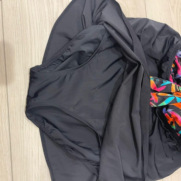 Longitude Black Tankini Swim Top Tie Front Abstract Print Size 14 - Picture 5 of 6